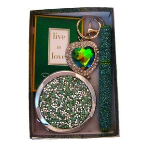 Crystal Heart Keychain, Mirror, Ink Pen & Oscar de la Renta Live in Love Vial
